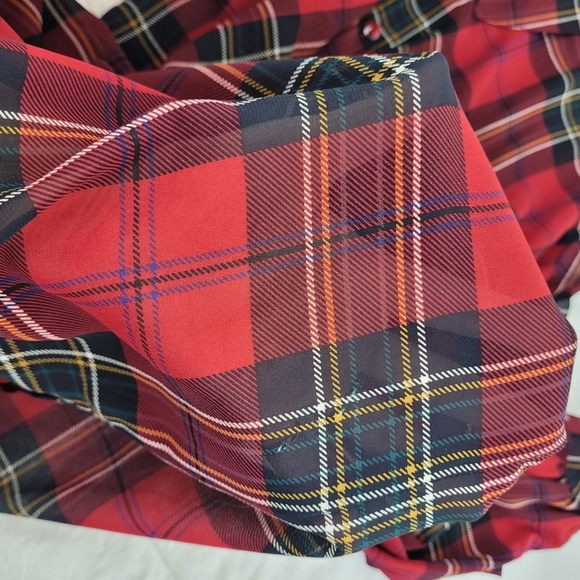 Liz Claiborne red black plaid sheer long sleeve button shirt preppy academia 14 - Picture 10 of 12